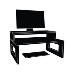 Modern black computer desk with monitor and keyboard