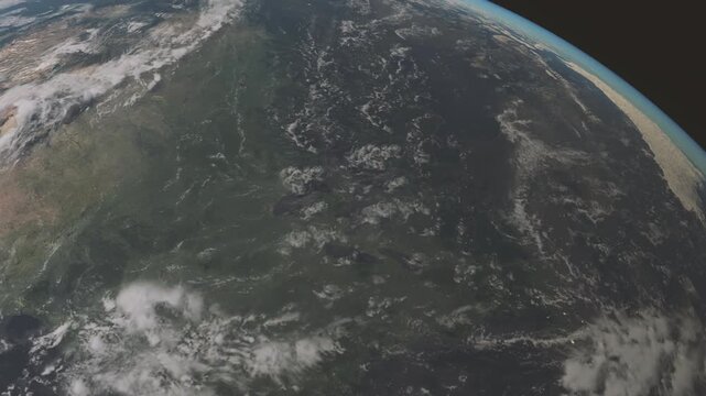 Greenland seen from space. Satellite view orbiting over the United States and Greenland.