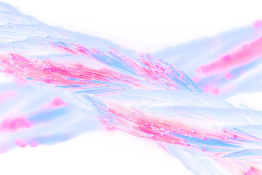 Abstract twisted fiber optic cables glowing brightly