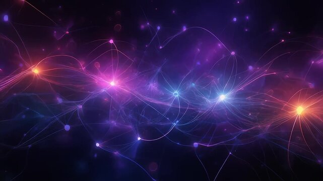 Abstract visualization of connections and networks in purple hues.