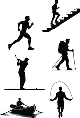 Fototapeta premium Silhouette illustrations of people engaging in various sports and fitness activities
