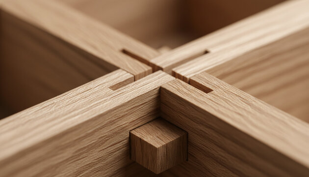 Japanese wood joinery interlocking parts without nails macro shot