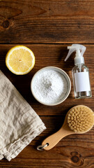 Eco Friendly Cleaning Supplies with Lemon and Soda Flat Lay
