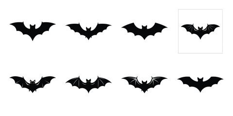 Fototapeta premium Set of silhouette bat in various poses isolated on background. Animal Vector elements for design.