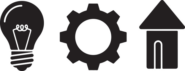 Fototapeta premium Business idea development with gear and house building icon set