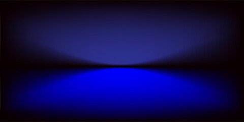 Naklejka premium Blue studio gradient background. Abstract empty room backdrop. 3d vector cool light texture. Luxury neon lights limbo bg. Dark festive color bg. Modern photo studio spotlight glow podium gradation