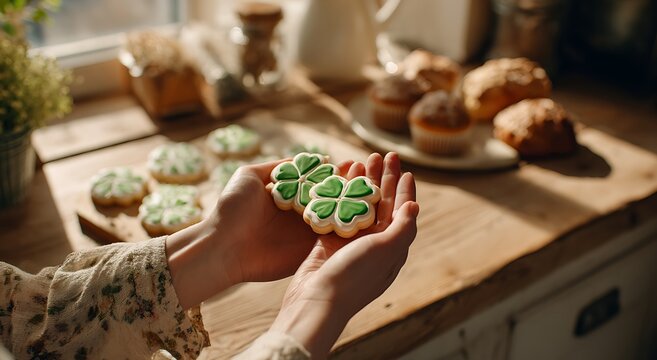 St patrick s day themed cookies and baked goods on a kitchen windowsill