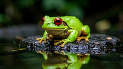 Naklejka premium Green Tree Frog with Red Eyes
