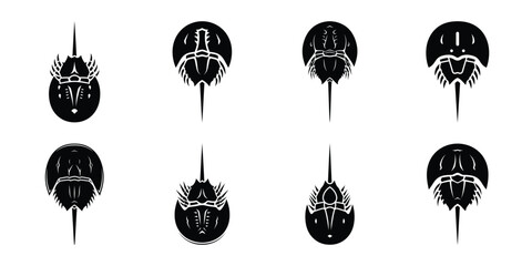 Set of silhouette horseshoe crab in various poses isolated on background. Animal Vector elements for design. © ganesh106