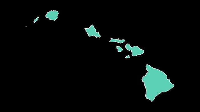 Hawaii Map Animation 4K Transparent Background Digital Tech Style Counties Appearing Sequentially Teal Blue Business Motion Graphics
