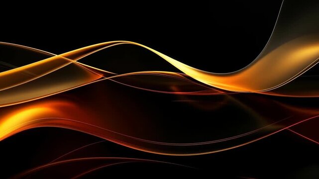 Three dimensional abstract diaphanous shapes waving, elegant black and yellow background