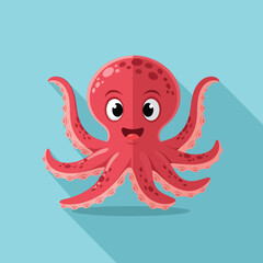 Smiling Red Octopus Character