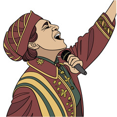 Obraz premium Man in traditional costume singing with microphone