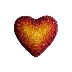 a heart-shaped arrangement of red and yellow beads on a transparent background, creating a gradient from red to yellow in the center