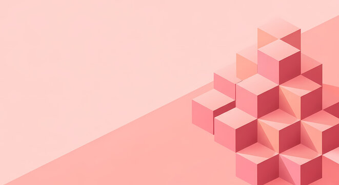 立方体ブロックのパステルピンク光彩で構築された抽象的形状