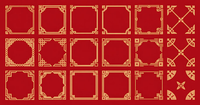 Happy chinese new year 2026, year of the ox . Isolated on red background. frame chinese ornament. ox sign zodiac bundles collection