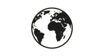 Black and white illustration of the earth with continents visible isolated on transparent background