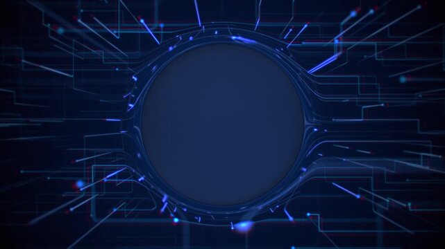Futuristic 3D circuit board background with streaming nodes of digital data. This modern stylish technology motion background is a seamless loop with copy space for text or logo.