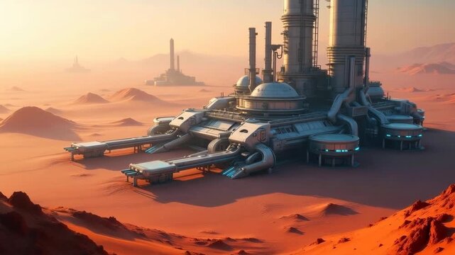 An industrial facility or a scientific base on a desert alien planet