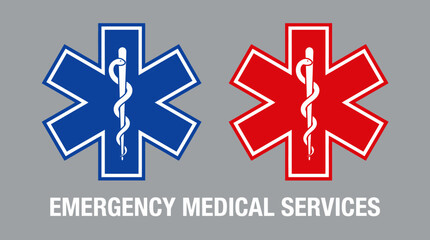 Obraz premium Star of Life vector icons emergency medical services symbol Rod of Asclepius healthcare ambulance hospital red blue design rescue aid paramedic illustration