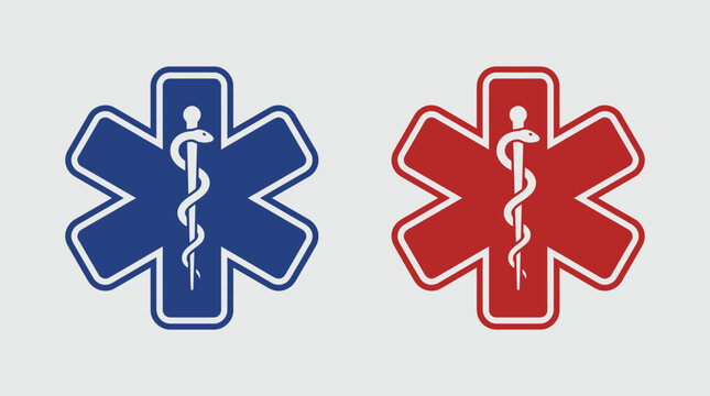 Star of Life vector icons emergency medical services symbol Rod of Asclepius healthcare ambulance hospital red blue design rescue aid paramedic illustration
