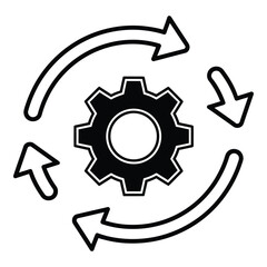 Circular Gear Icon with Continuous Arrows Showing Rotation and Process Flow for Design and Development Projects