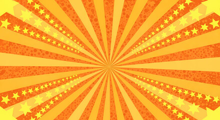オレンジ色 背景上で 放射状に輝く星の明るいパターン