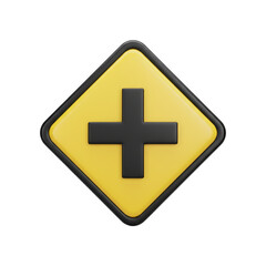 Fototapeta premium 3D Icon, Warning - Crossroad (Four-Way), isolated on a transparent background