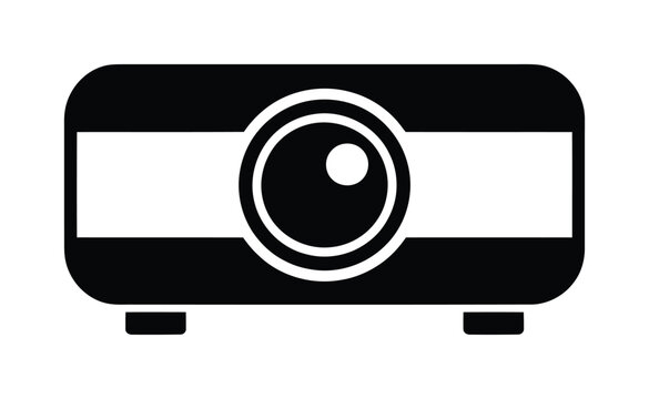 Black and white vector illustration of a projector on a flat surface.
