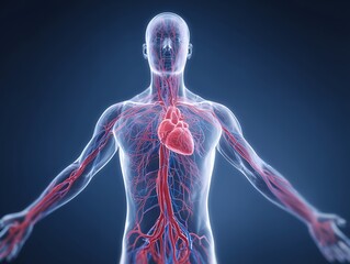 人体の循環器系を正確に示した心臓と血管の構造が理解できる医学的ビジュアル解説