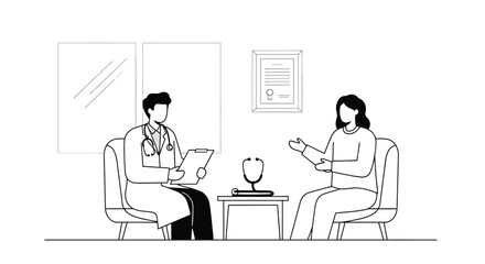 Fototapeta premium A doctor consults with a patient in a minimalist office setting