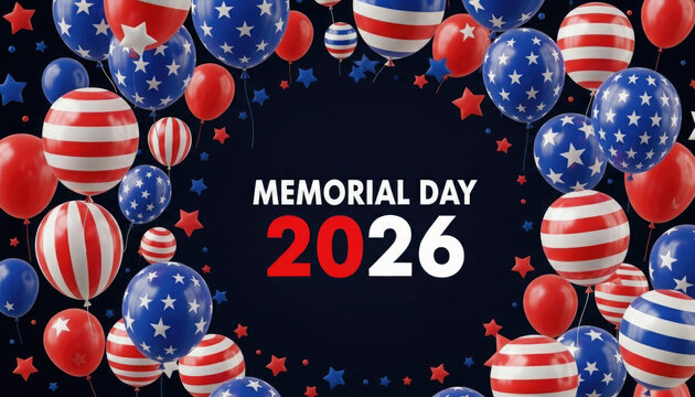 Memorial day 2026 celebration with patriotic balloons