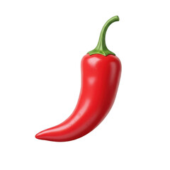 Single vibrant red chili pepper with a green stem, isolated on a white background for spicy food and design elements.