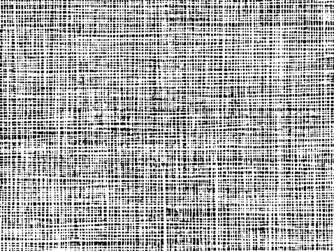 Distressed crosshatch pattern resembling linen fabric, created in a bold black and white ink-style. Ideal for digital designs, vintage textures, and artistic backgrounds.