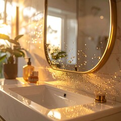 Bathroom interior with mirror and sunlight
