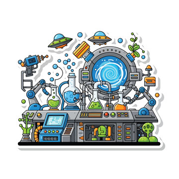 Futuristic Laboratory Scene with Alien Elements.