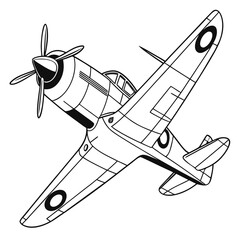 Black and white of a vintage fighter plane airplane © jjj