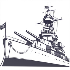 British battleship with guns and flags warship naval © jjj
