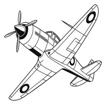 Black and white of a vintage fighter plane airplane
