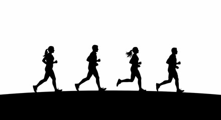 走る人々のシルエットとミニマルな背景のスポーティな画像