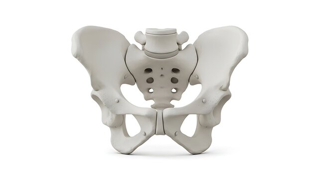 Human pelvis bone, male hip skeleton structure isolated on white background