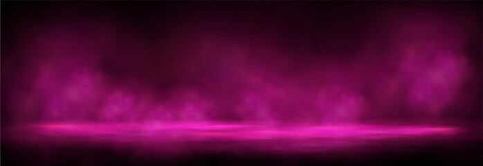 Empty night street scene, pink smoke, asphalt, reflection, landscape.