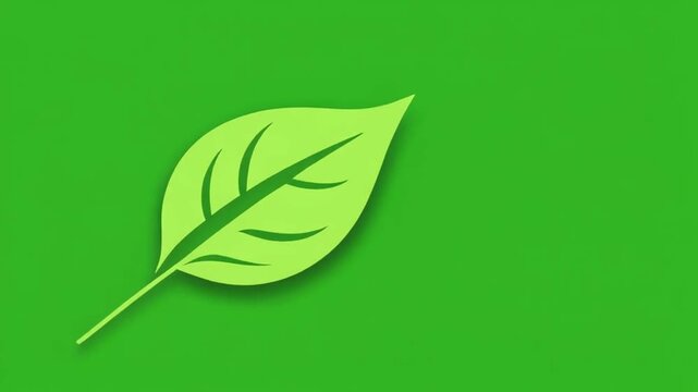 A single green leaf on a green background with white space, symbolizing nature and eco-friendliness for environmental or wellness use