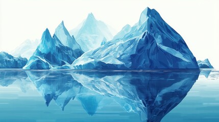 Obraz premium Majestic icebergs float serenely on the calm waters, their reflections creating a stunning mirror image
