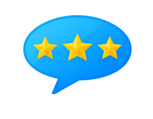 Feedback Evaluation: A vibrant illustration showcasing a speech bubble with three radiant stars, perfect for conveying positive customer reviews and feedback.