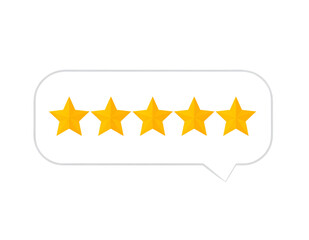 Five-Star Rating Review: The image features a speech bubble with five vibrant gold stars, indicating excellent service, product quality, or overall satisfaction.
