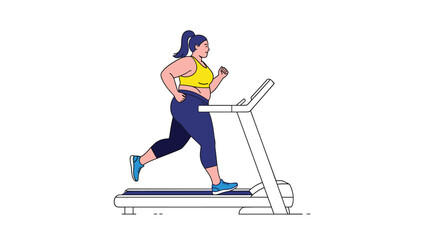 Obraz premium Empowering illustration of a plus-size woman running on a treadmill highlights the importance of fitness and health at any size.