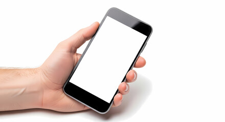 明るい背景で片手で持つスマートフォンのクリーンな構図