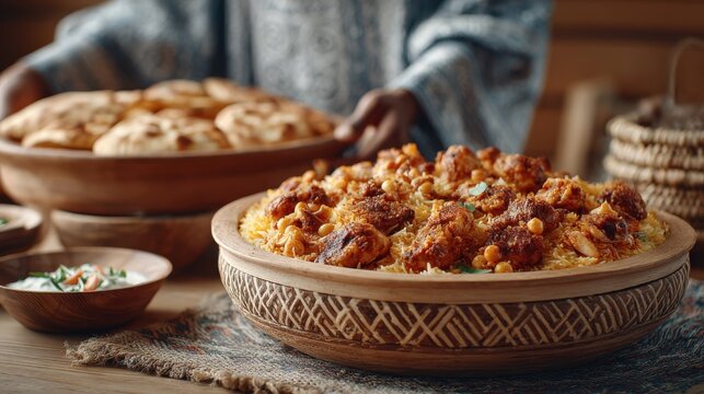 Candid shot of Muslim family preparing iftar food in the kitchen during Ramadan with natural window light and quiet anticipation before maghrib