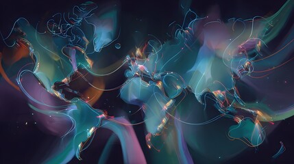 Obraz premium Global Market Ecosystem A Vibrant Abstract Digital Art of Interconnected Innovation